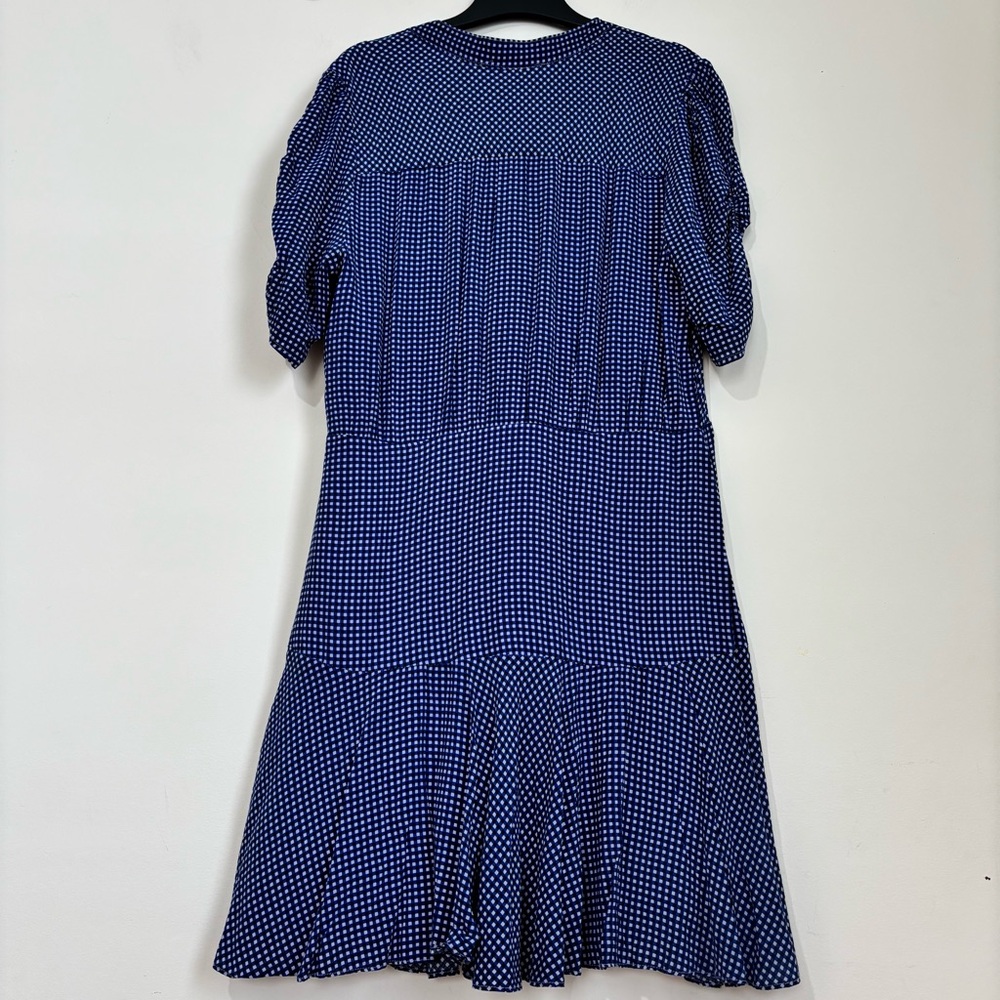 Free People boho rippa ruffle sleeve button up V-nek blue white gingham dress XL - Picture 4 of 16